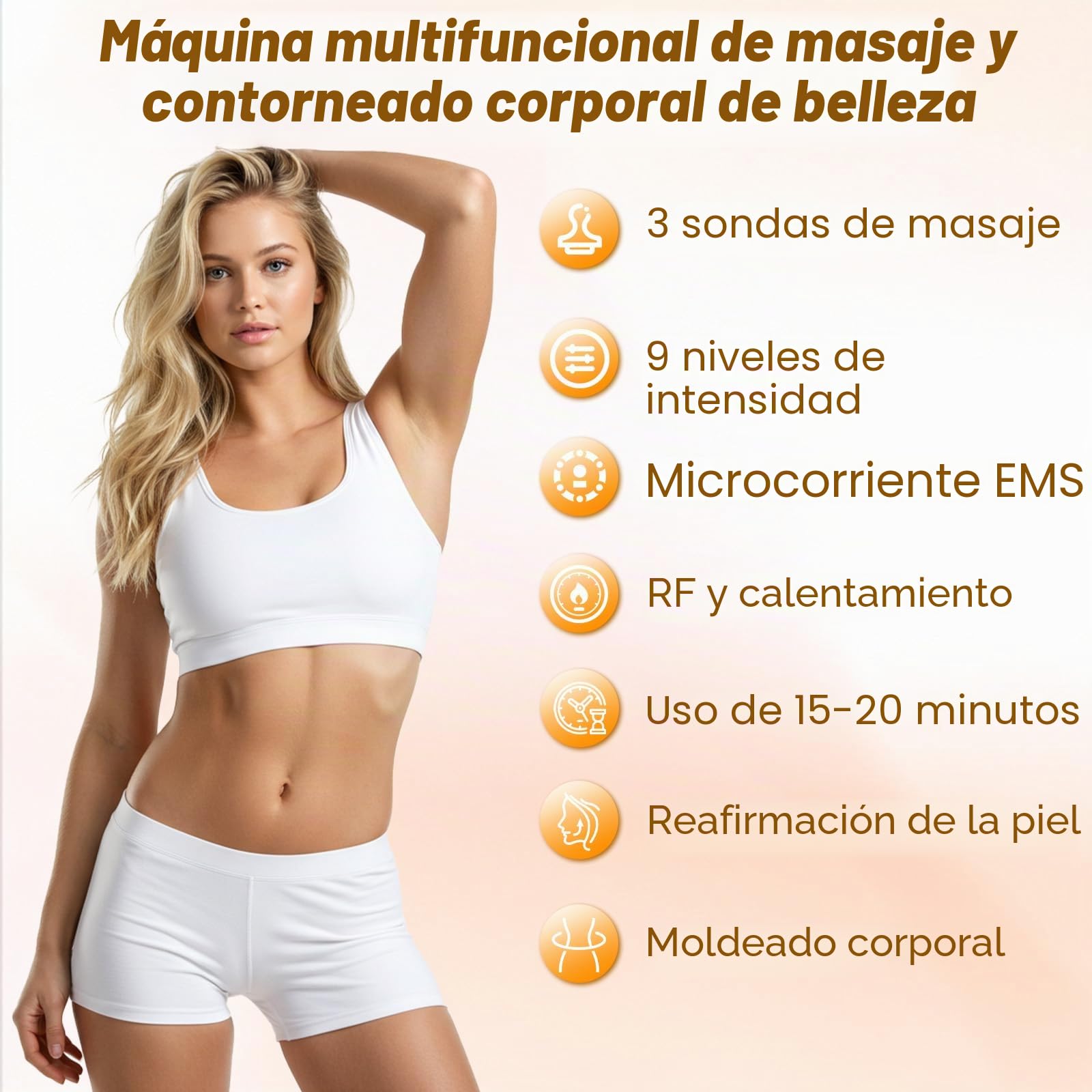 Anticelulítico 3 en 1 40K Cavitación EMS | RF 9 niveles, ventosas cuerpo y rostro, modelado y cuidado suave en casa