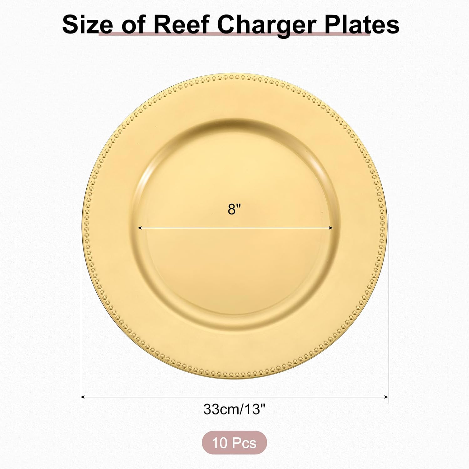 uxcell 10pcs Charger Plates Bulk 13 Inch Plastic Charger Plates Round Plate Chargers for Dinner Wedding Party Event Table Setting Decoration Gold