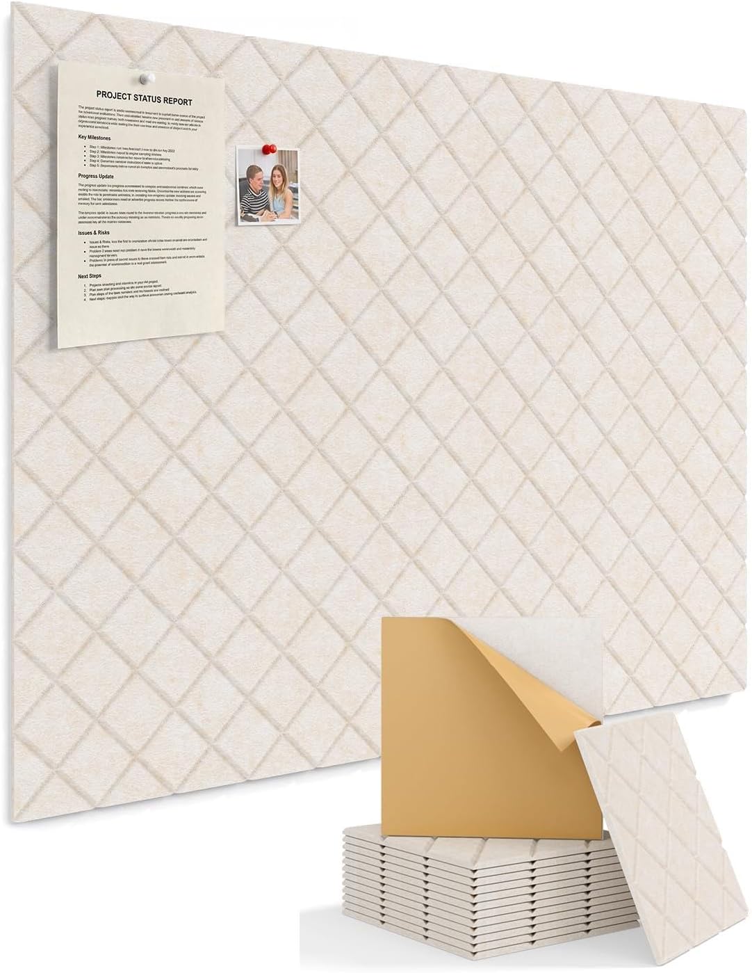 Kuchoow Bulletin Cork Board Large 47.2" x 35.4" Felt Notice Pinboard for Office Walls & Home, Self Adhesive 12 Pack Beige Decorative Bulletin Mood Board Corkboard for for Bedroom, Display, Memo, Photo