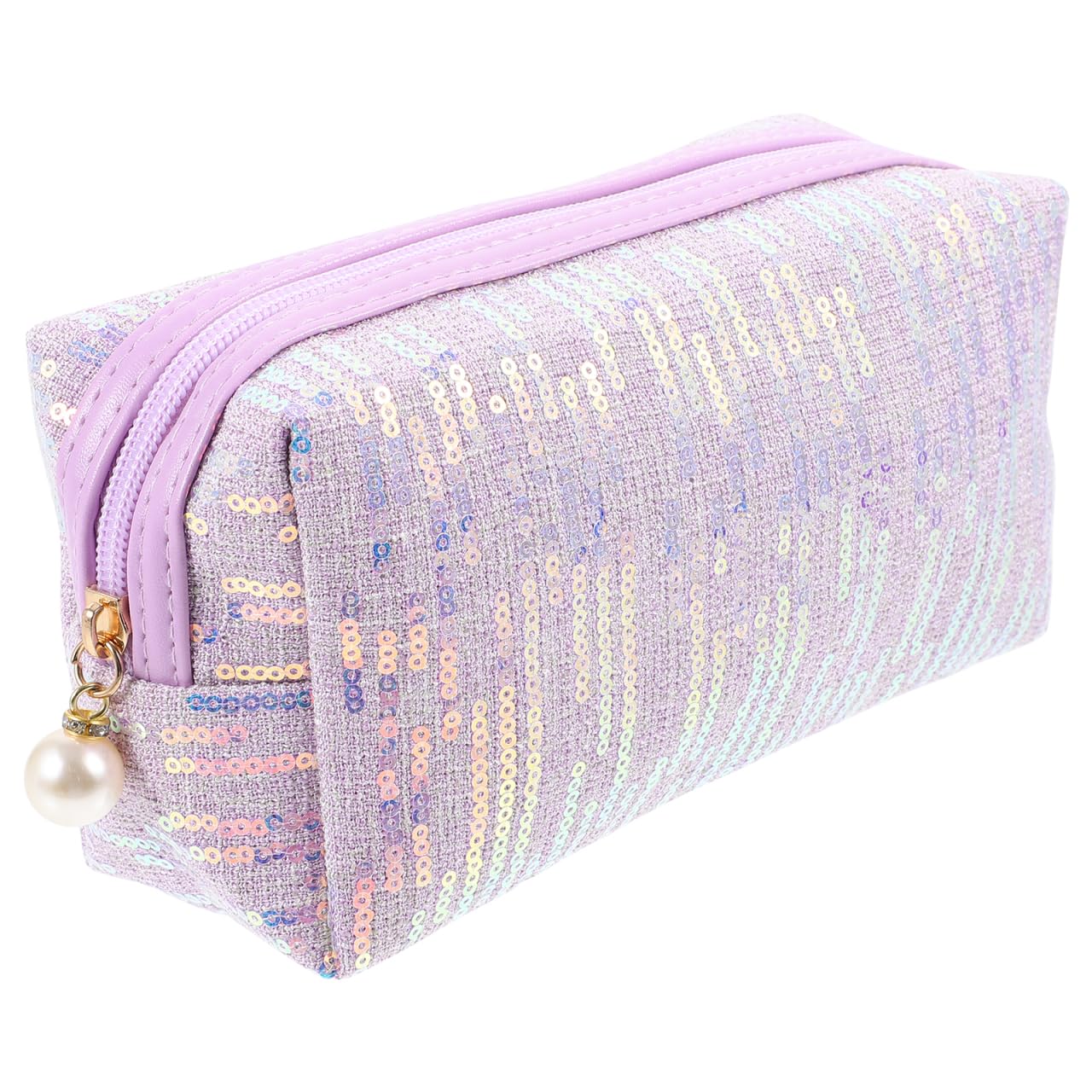 CALLARON Glitter Makeup Bag - 8inch Portable Cosmetic Bag for Women, Trendy Shimmery Evening Purse, Travel Makeup Pouch with Zipper, Sequin Pink