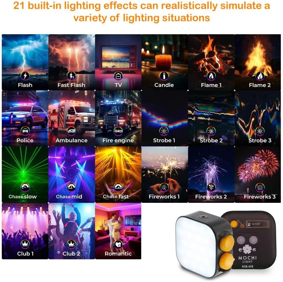 GENARAY Rechargeable RGB Video Light | 360° Full Color Photography Lighting | 2000mAh Li-ion Battery | CCT & HSI Modes | LED Lights Control Knobs | 2500-9900K CCT Range | 1/4-20 Mount Socket(Black)