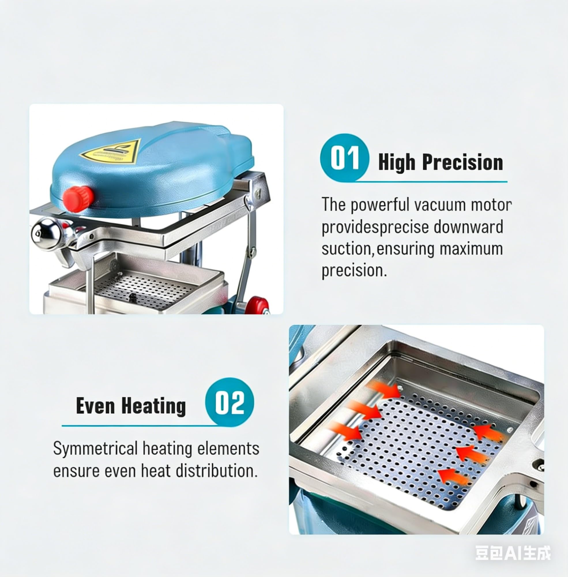 Vakuumformmaschine für Labor/1000W Dental Tiefziehgerät Edelstahl/Symmetrische Heizung/Molding von Gouttieres/Präzisions Laborzubehör/Robust/Effiziente Schienenformung