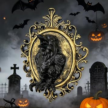 Coyoohouse Gothic Resin 3D Crow Wall Art, Vintage Oval Wall Sculpture, Gothic Animal Design Wall Hanging for Living Room Office Corridor, Retro Raven Home Decor & Ideal Gift for Friends Crow