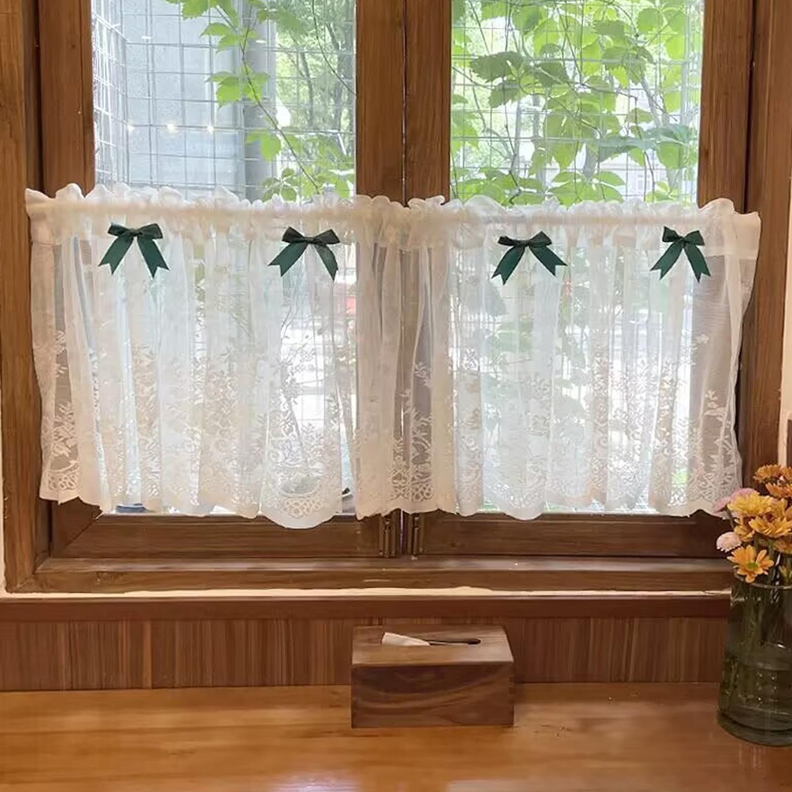 Koronkowa krótka zasłona Valance w stylu vintage