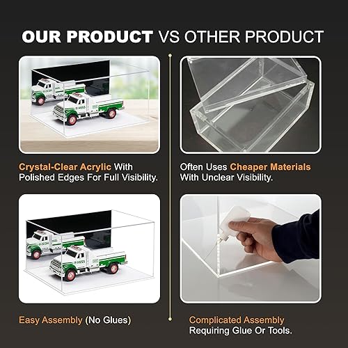 Vista 319 de Better Display Cases Versátil vitrina de acrílico transparente - Caja rectangular grande con base blanca 18" x 12" x 3" (BK09)