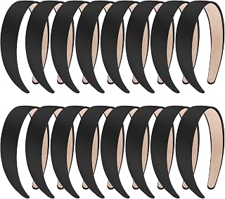 SIQUK 16 Pieces Black Satin Headbands 1 Inch Headband DIY Hair Plain Headbands Satin Hard Headband for Women