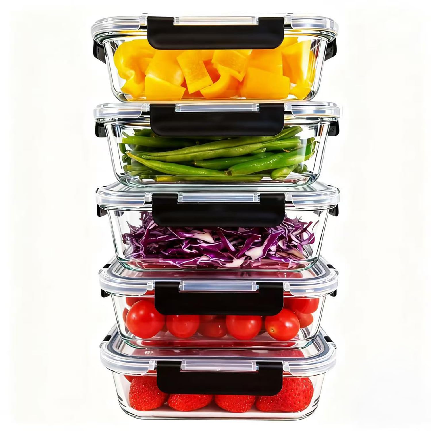 KEKEGO 5Pack Glass Storage Containers
