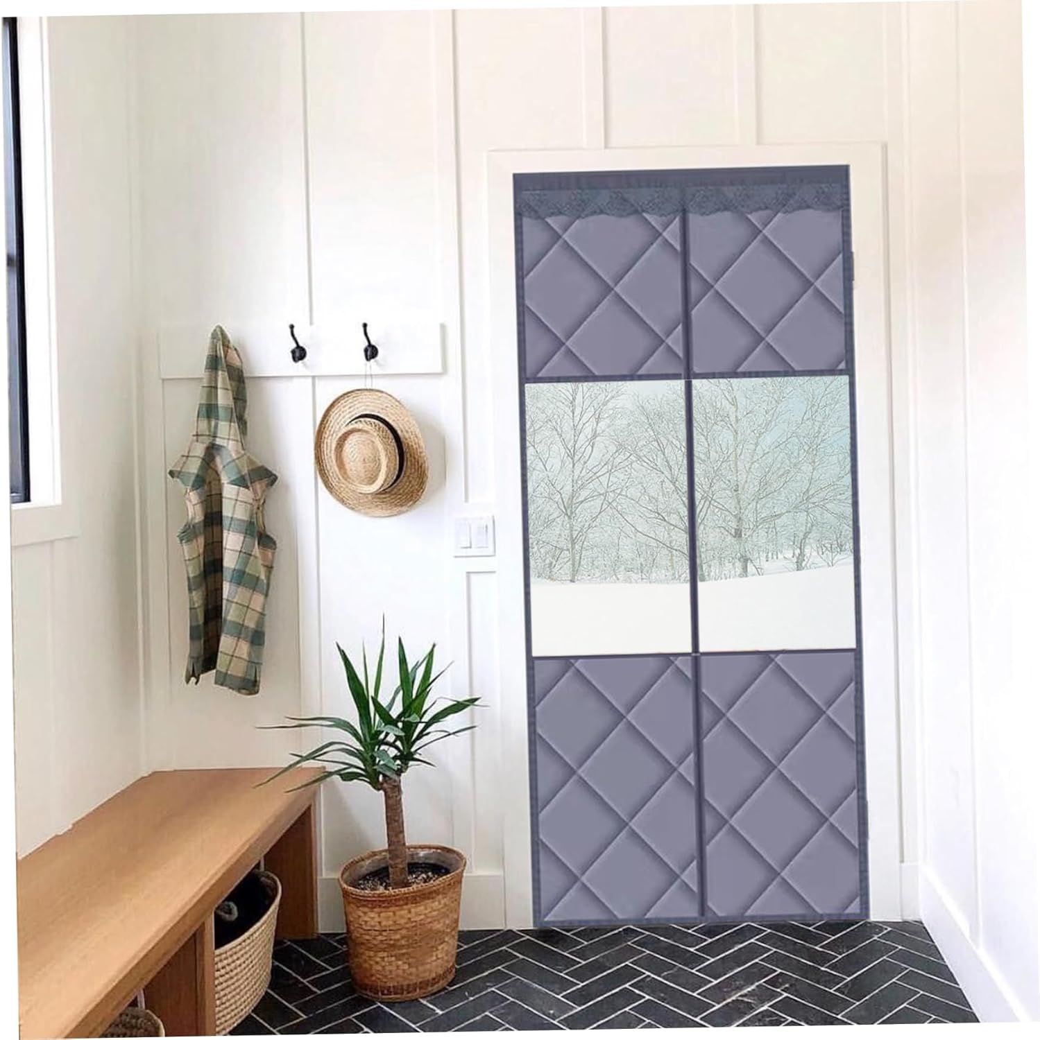 Thermal Door Curtain 3.3x6.6 Ft Visible Windproof Folding Doors Internal Noise-canceling Waterproof Cold-Resistant Door Screen with Clear Windows for Winter Style 2