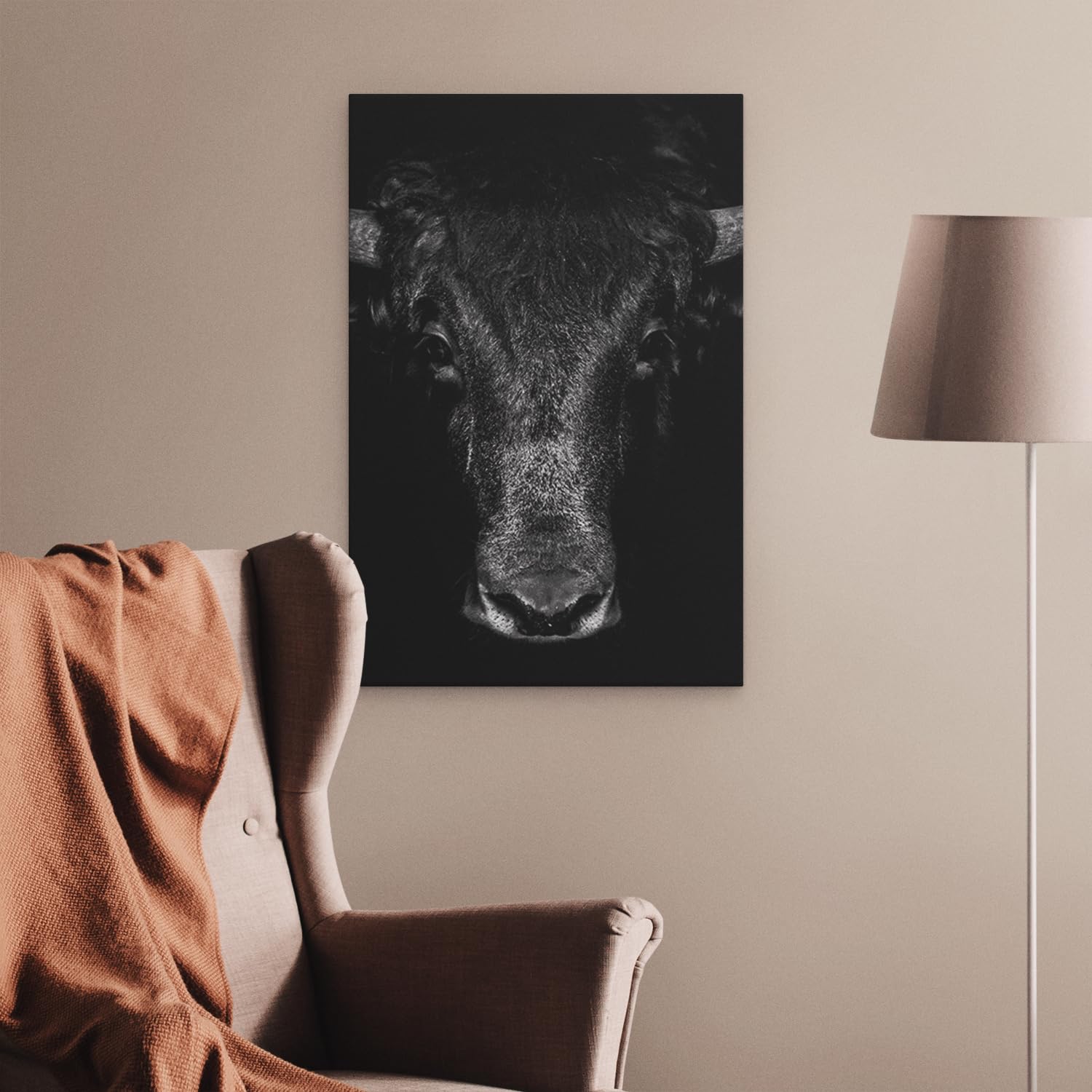 Artaza Cuadros Decoración Salón Modernos Toro - 40x60 cm - Cuadros Decorativos Blanco Y Negro - Decoración Pared Hogar - Cuernos De Toro - Lienzos Animales