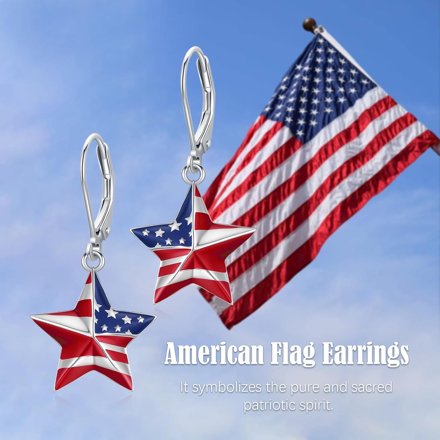 American Flag Earrings for Women 925 Sterling Silver Red White and Blue Star Dangle Drop Leverback Earrings 4th of July Jewelry Patriotic Memorial Day Christmas Gifts - Image 7