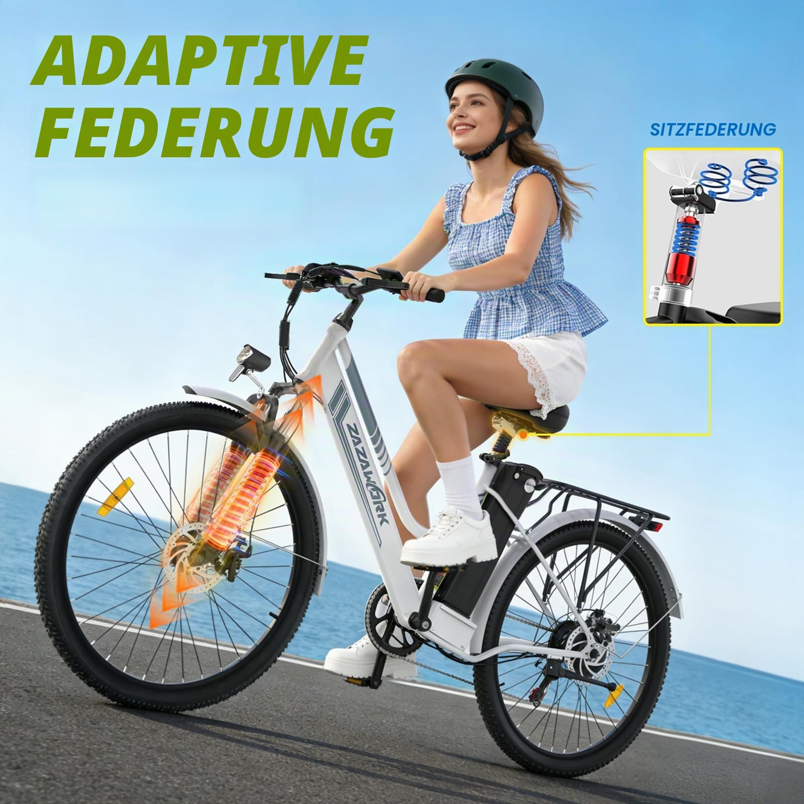 TIGUOWISH E-Bike 26 Zoll mit 100-120KM Reichweite, 250W E-Bike Damen Herren, 36V20AH Akku & 7 Gang, Elektrofahrrad mit LED-Display, Federung & 120KG Belastung für Stadt