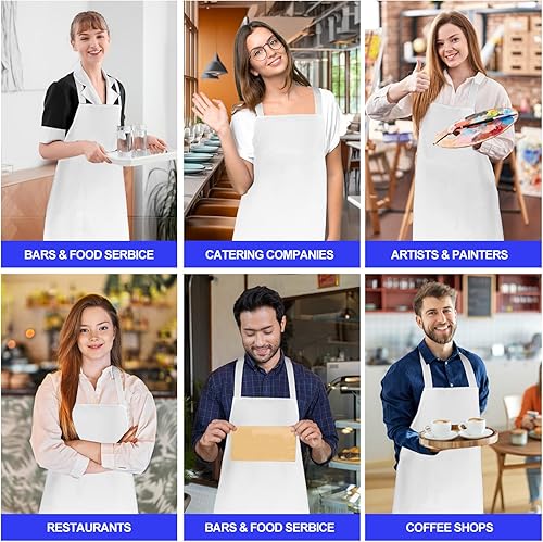 Miniatura 7 de Delantales unisex con peto, paquete de 12 delantales de chef blancos con lazos extralargos, lavables para mujeres y hombres, cocinar, restaurante,
