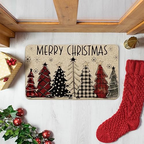 Miniatura 7 de Artoid Mode Tapete con diseño de árboles de Navidad, copos de nieve, Feliz Navidad, decoración del hogar de invierno de bajo perfil, tapete de