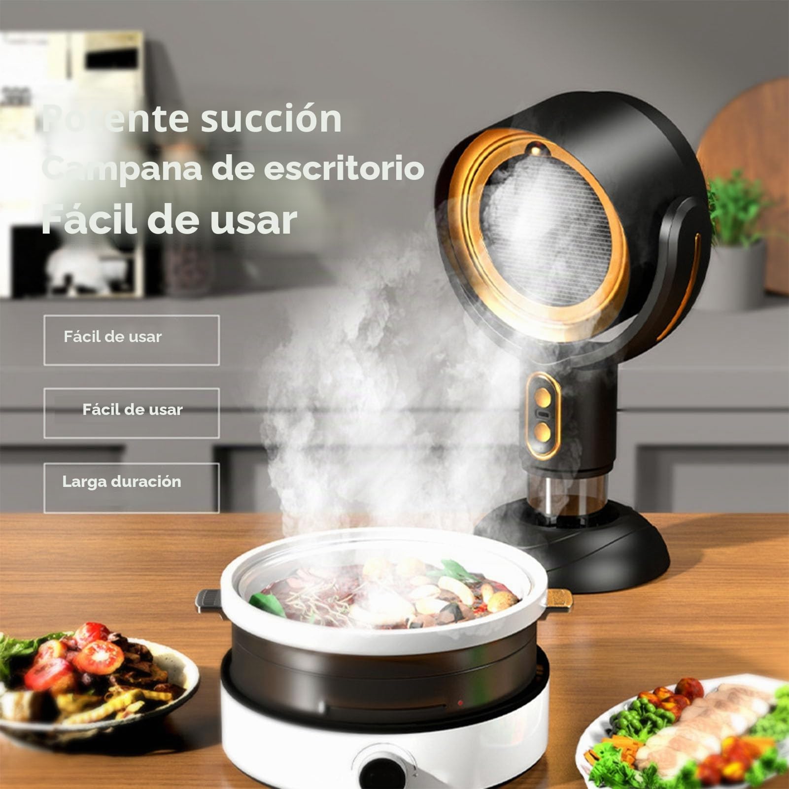 Extractor de Cocina Portátil con Velocidad de 2 Velocidades, Campana Extractora de Escritorio Alimentada por USB de Iones Negativos, Compacta y Portátil para Dormitorios, (Negro