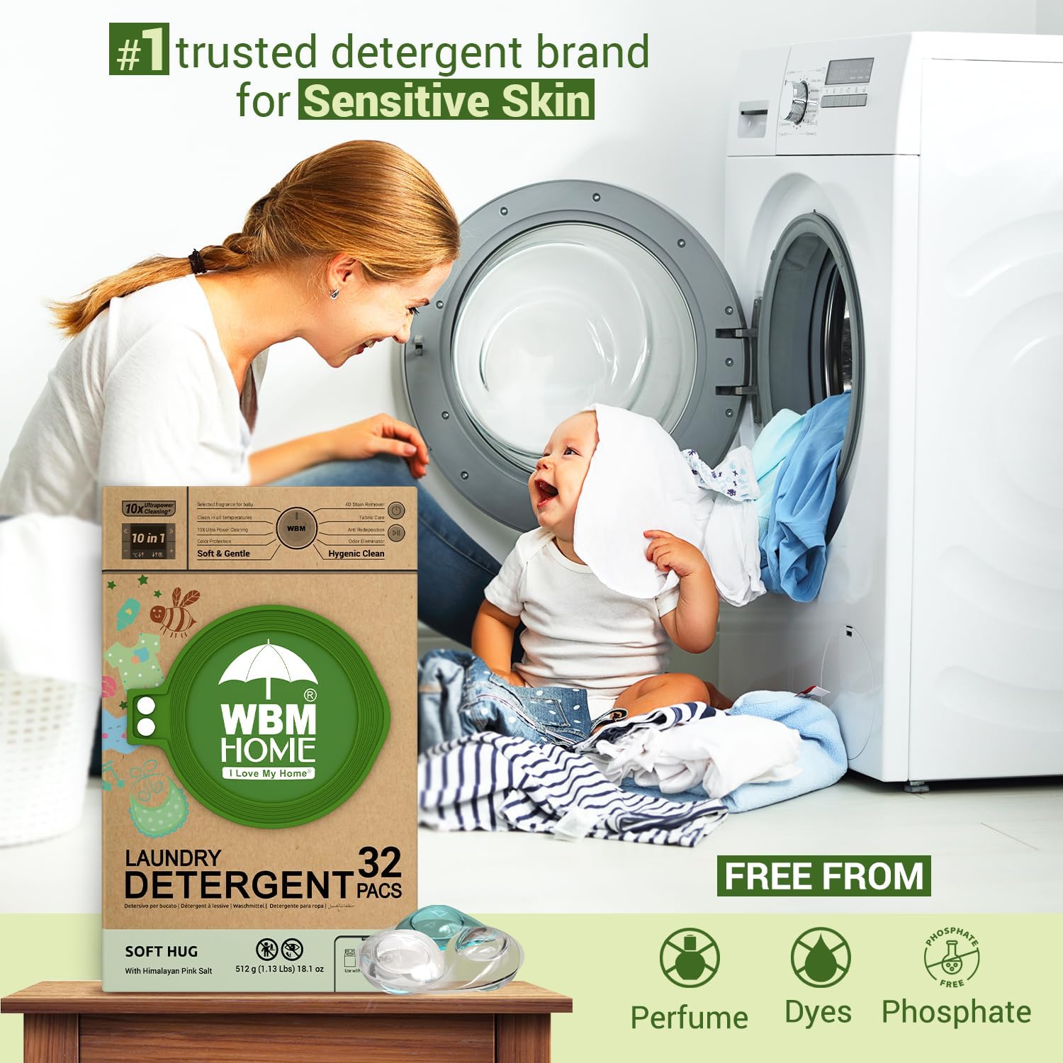 WBM Baby Care Laundry Detergent Pods, 32 Count | Laundry Pods Specially Designed For Clothes | Soft Hug Fragrance With 10x Ultra Power Cleaning