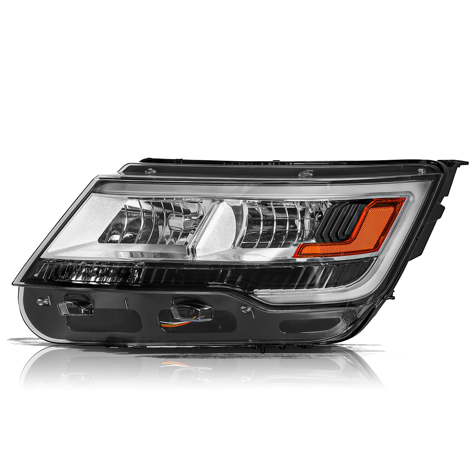 Aosky Chrome Housing Headlight Assembly with LED DRL Compatible with 2016 2017 2018 2019 Ford Explorer Limited Platinum XLT OE Headlamp Left Driver