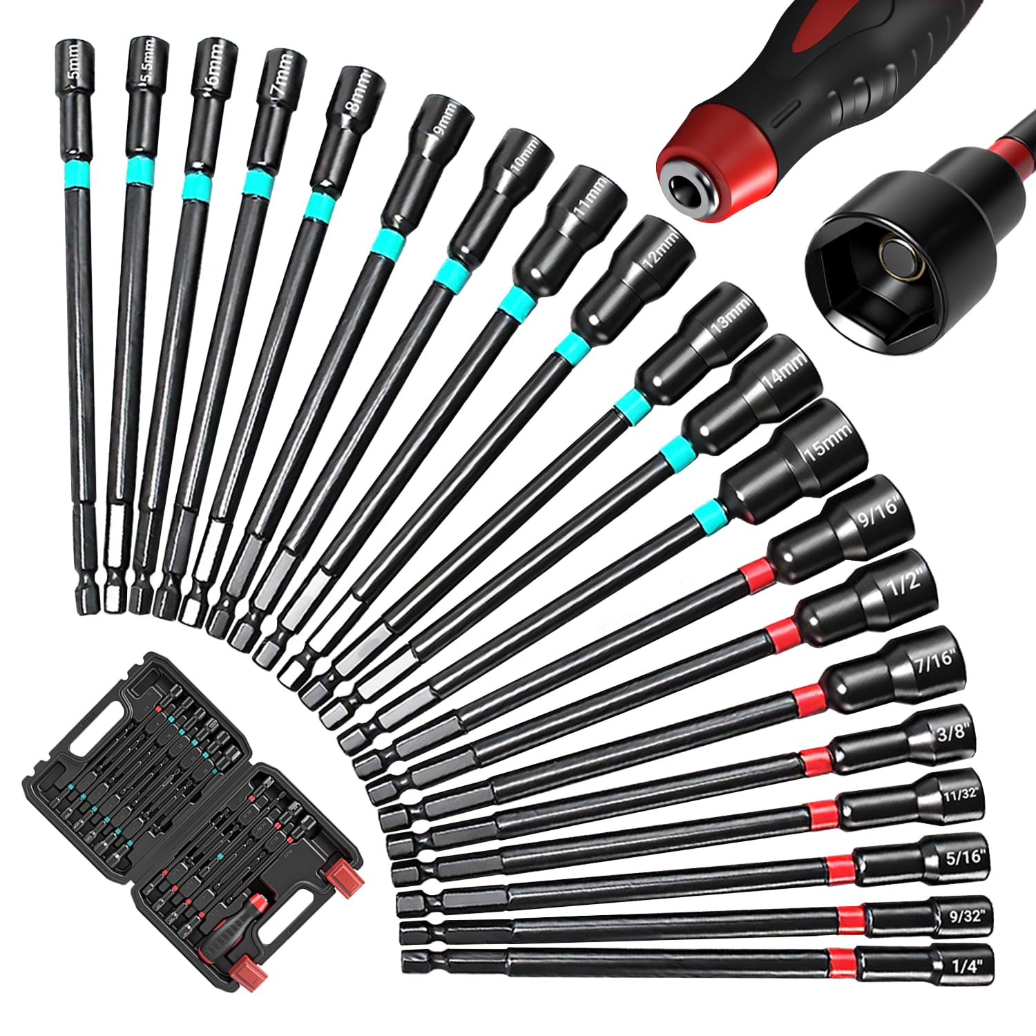 21 PCS Magnetic Impac Nut Driver Set, Metric &amp; SAE Socket Set, Storage Box