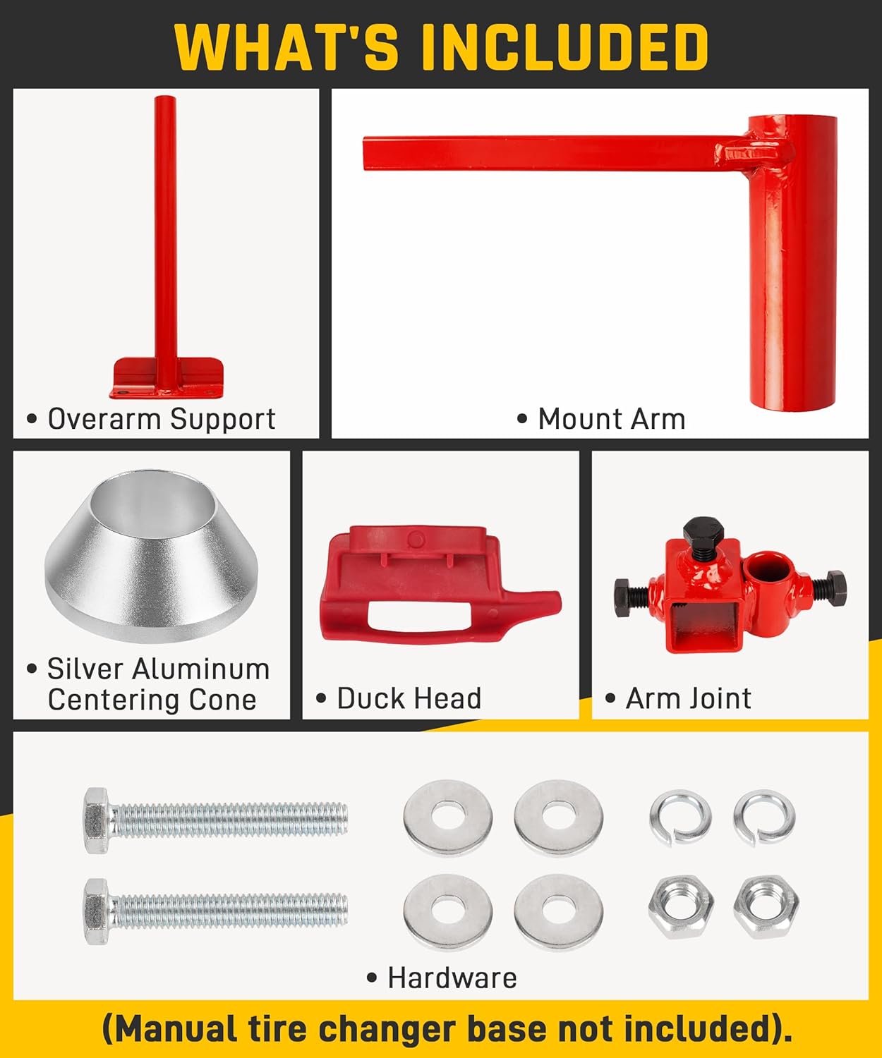 Wyckoff Manual Tire Changer Duck Head Adapter Kit for Tires 16”-22”, Car Tire Removal Kit with Aluminum Centering Cone
