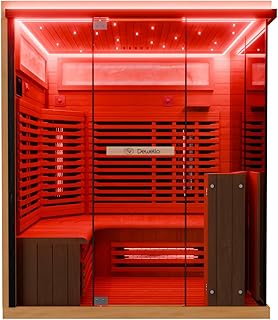 Dewello® Infrarotkabine Infrarotsauna KENORA 160x120 für 2-3 Personen aus Hemlockholz, Vollspektrumstrahler, Bodenstrahler, LED-Farblicht, Bluetooth, mit Salzsteinoptik