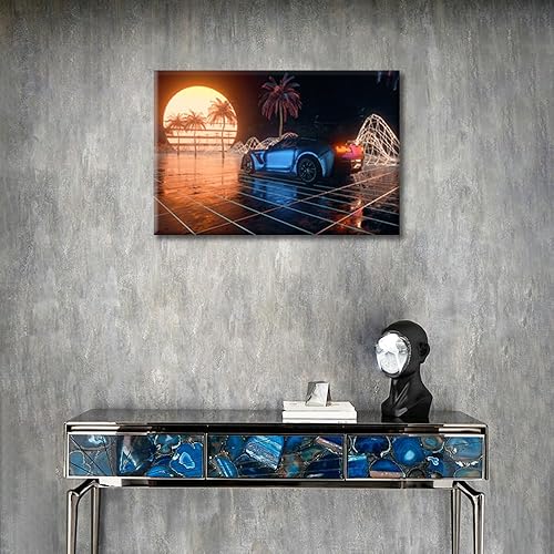 Miniatura 5 de Cyberpunk City Through Neon - Cuadro abstracto para decoración de pared, 1 panel, fondo retro de los años 80, decoración de pared para dormitorio,