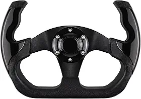 Volante universal de corrida, volante de 6 parafusos de couro antiderrapante e alumínio para jogos com botão de buzina para corrida/condução simulada de carro/esportes JDM