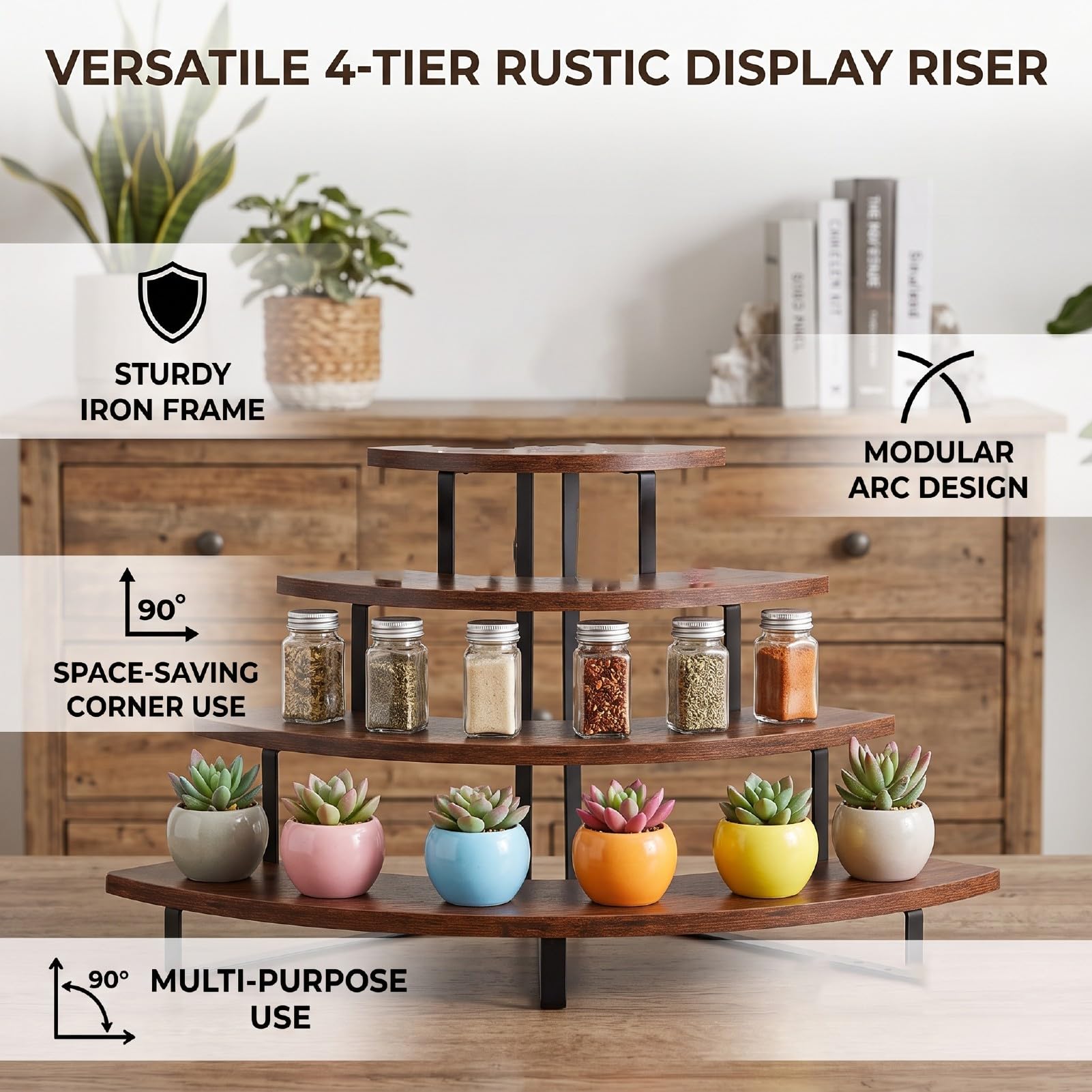Bewinner Curved 4 Tier Wooden Display Riser per Home Decor