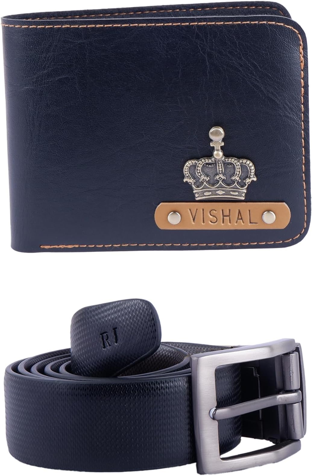 The JunketCustomized Black & Brown Gift Combo for Men | Handcrafted Gift for Men with Name & Charm | Rakhi Luxury Hamper with PU Leather Customized Wallet & Belt (Textured)