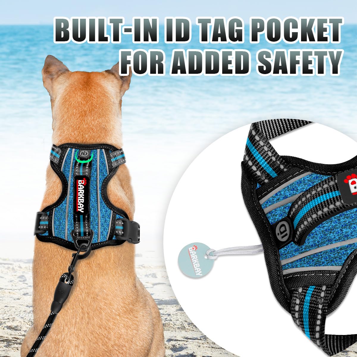BARKBAY No Pull Dog Harness Large Step in Reflective Dog Harness with Front Clip and Easy Control Handle for Walking Training Running with ID tag Pocke(Blue/Black,M - image 2