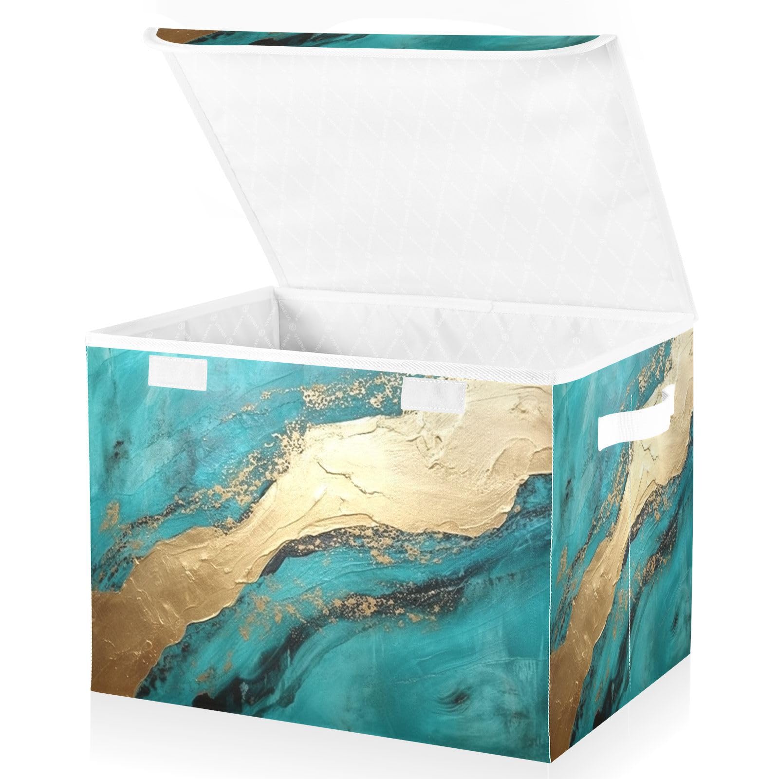 Panier de rangement pliable marbre bleu et or pour organiser vos vêtements avec style