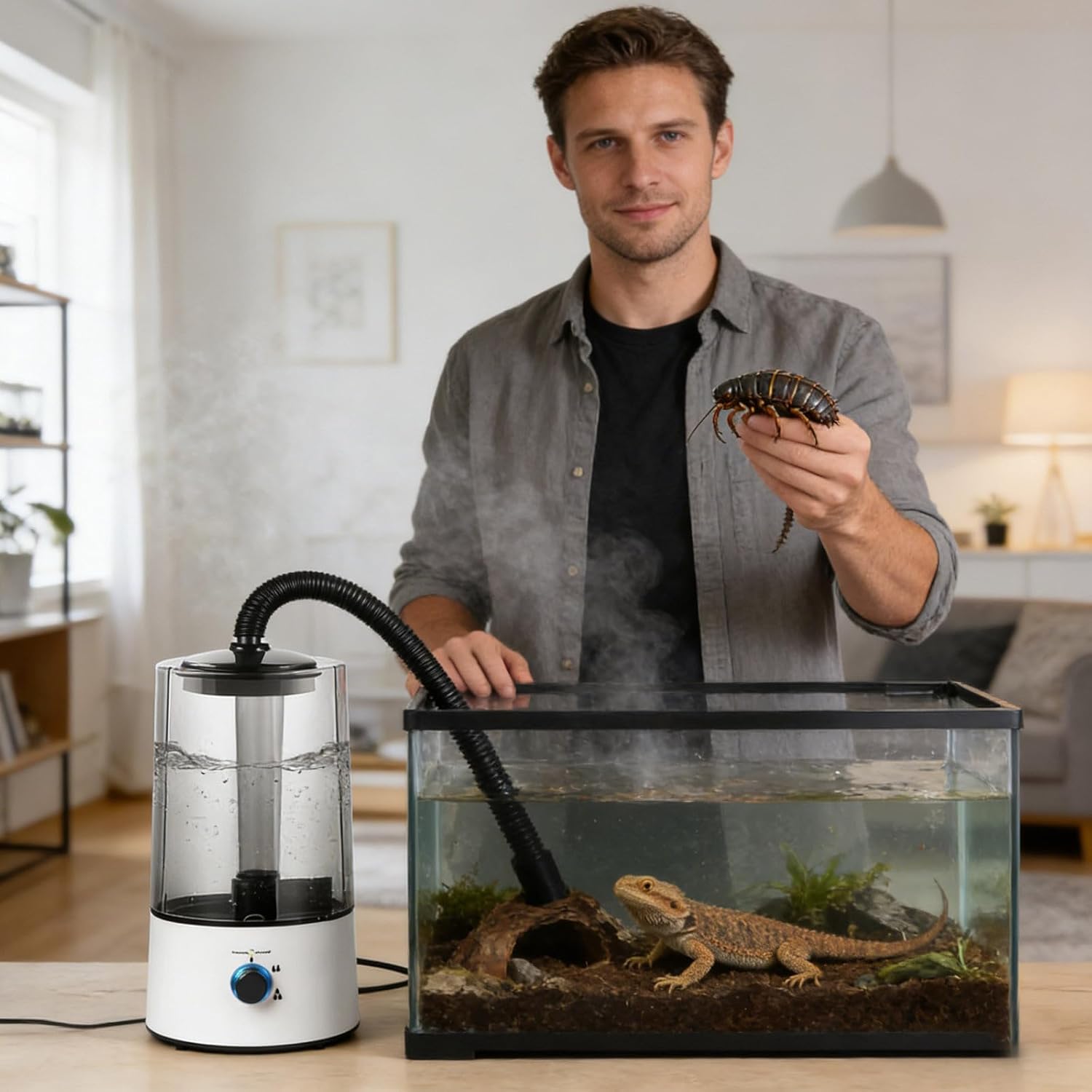 Reptile Humidifier & Fogger 4L Large Capacity Tank Cool Mist Maker with Adjustable Hose, Auto Shut-Off for Terrarium Geckos Snakes Turtles Lizards Frogs