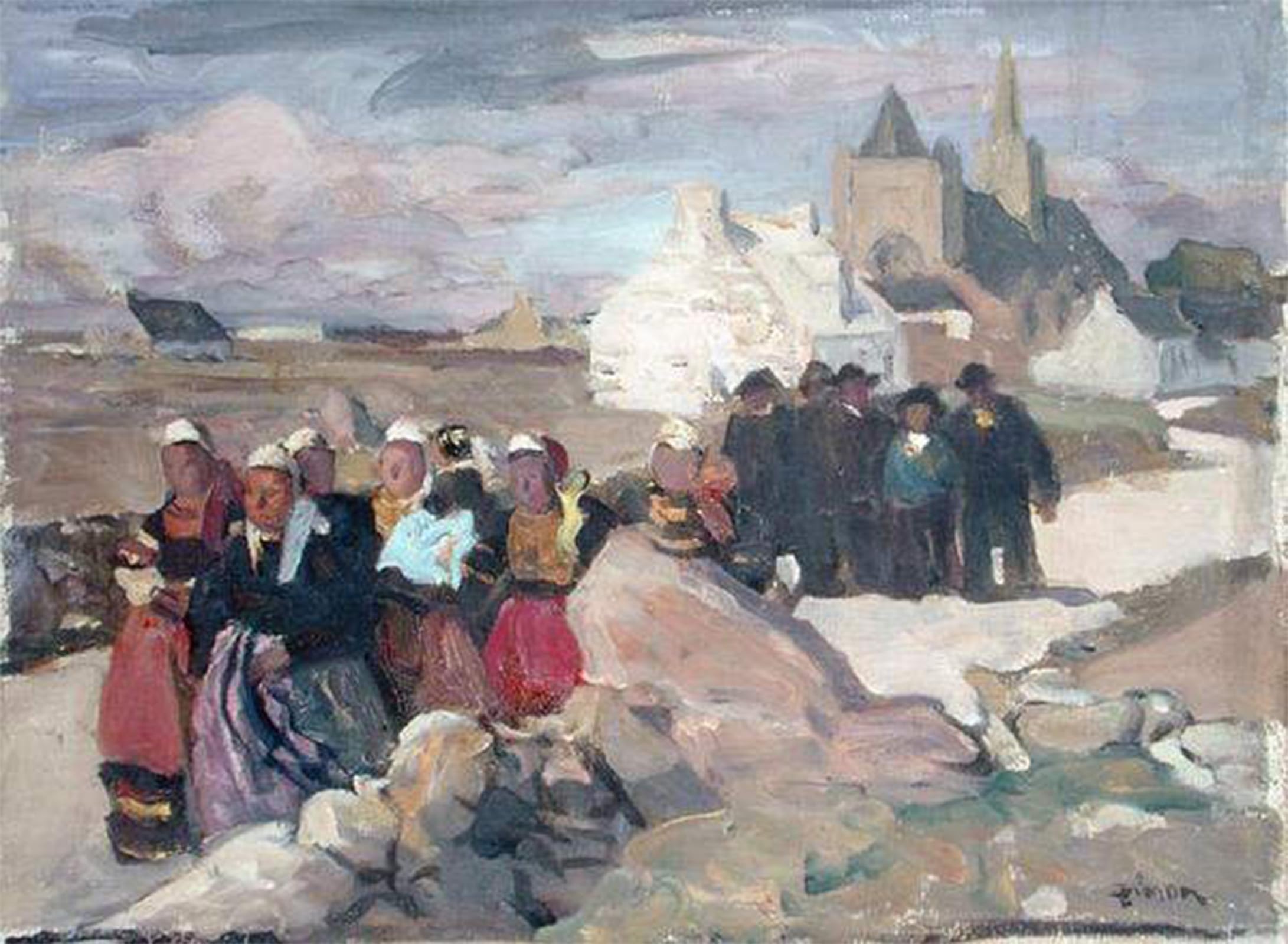 SERENDIPITP Vintage Picture Print on Canvas Wall Art Poster Breton Men and Women by Lucien Simon Artwork Print Poster for Wall Decor 60x90cm