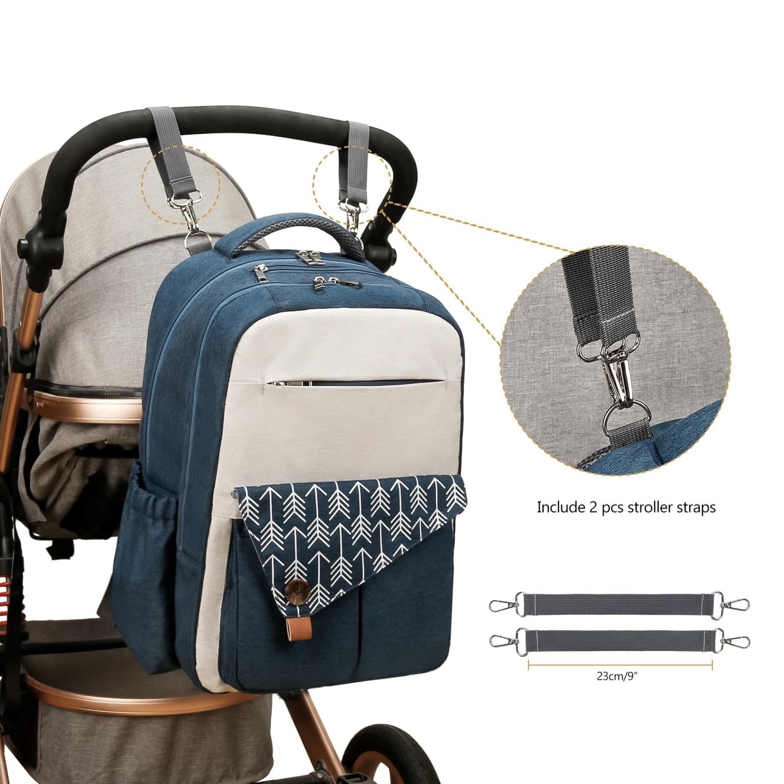 Zaino per pannolini da donna, in tessuto Oxford, borsa da viaggio per bambini, borsa da viaggio impermeabile a doppio strato con porta di ricarica USB, organizer multifunzione di grande capacità per