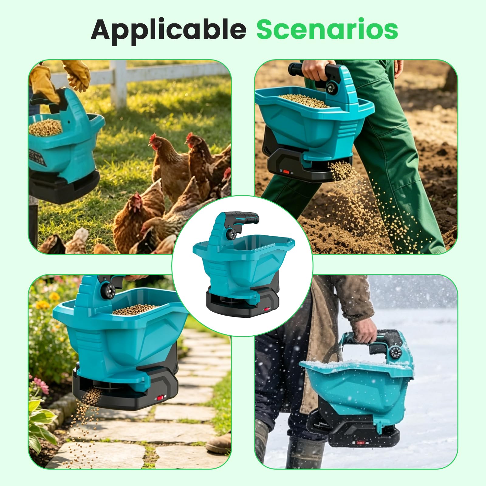 Esparcidor de abono a batería Makita con batería de 18 V, portátil, con 8 niveles de dispersión, 6 velocidades, 3,3 L, universal para semillas de césped, fertilizantes, piensos, sal de carretera (sin