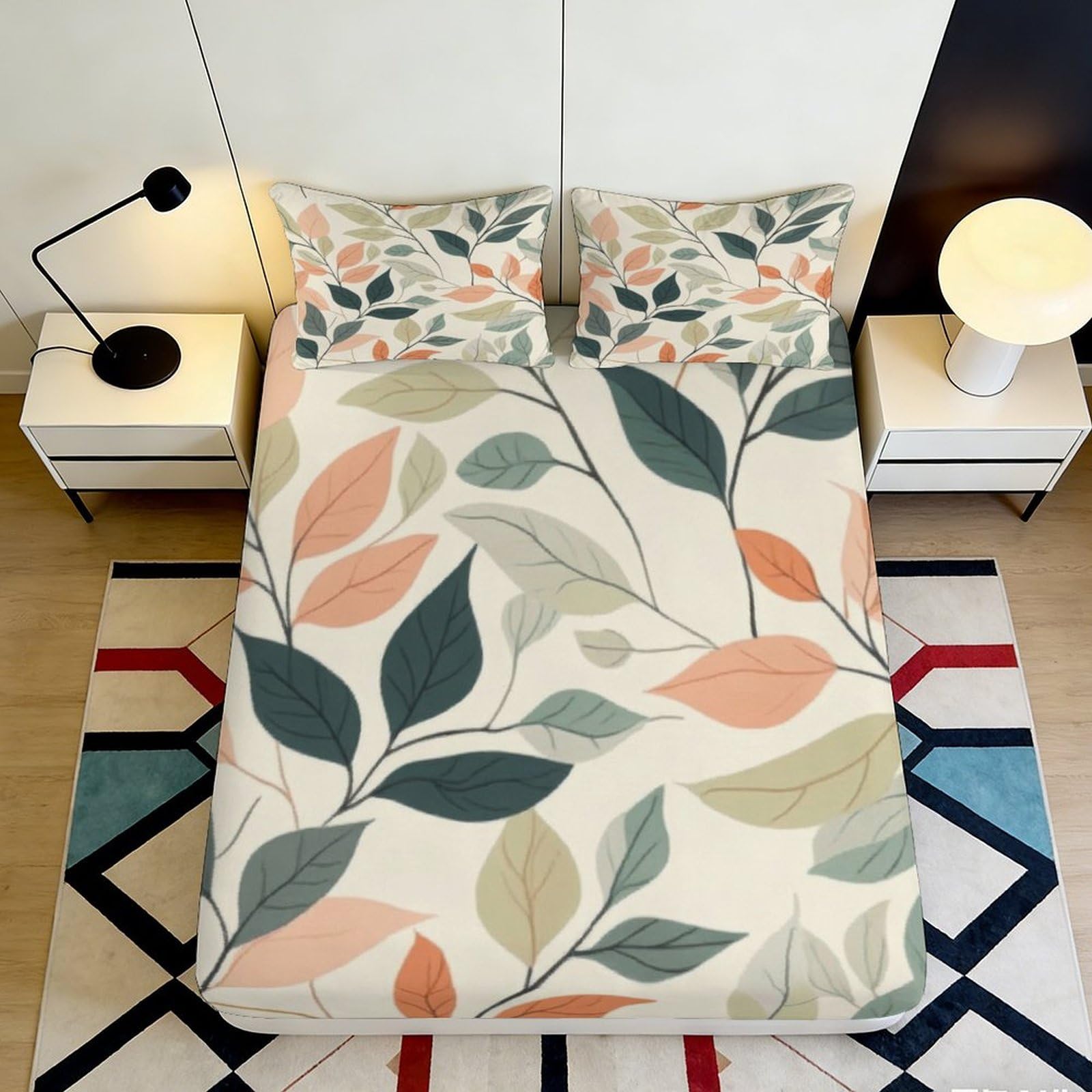 Pnayamiorkfel Style-2 3D Printed Botanical Leaf Fitted Sheet Microfiber Soft Breathable Autumn Foliage Mattress Cover Bedroom Decor 90X200x25cm