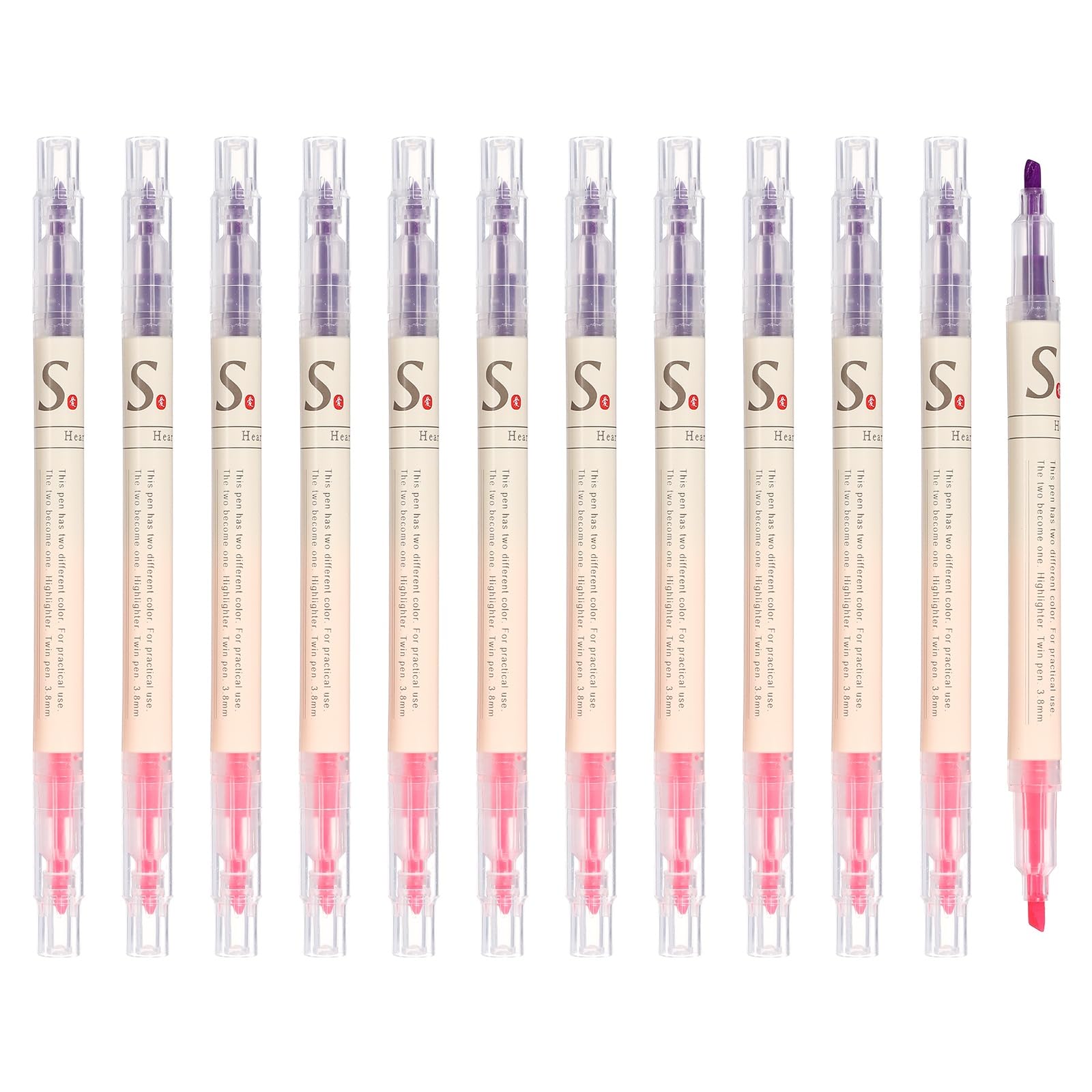 PATIKIL Highlighter Pen, 12 Pack Double Ended Highlighter Broad Tips Marker Pens Studying Supplies for Office Home Daily Use, Pink/Light Purple