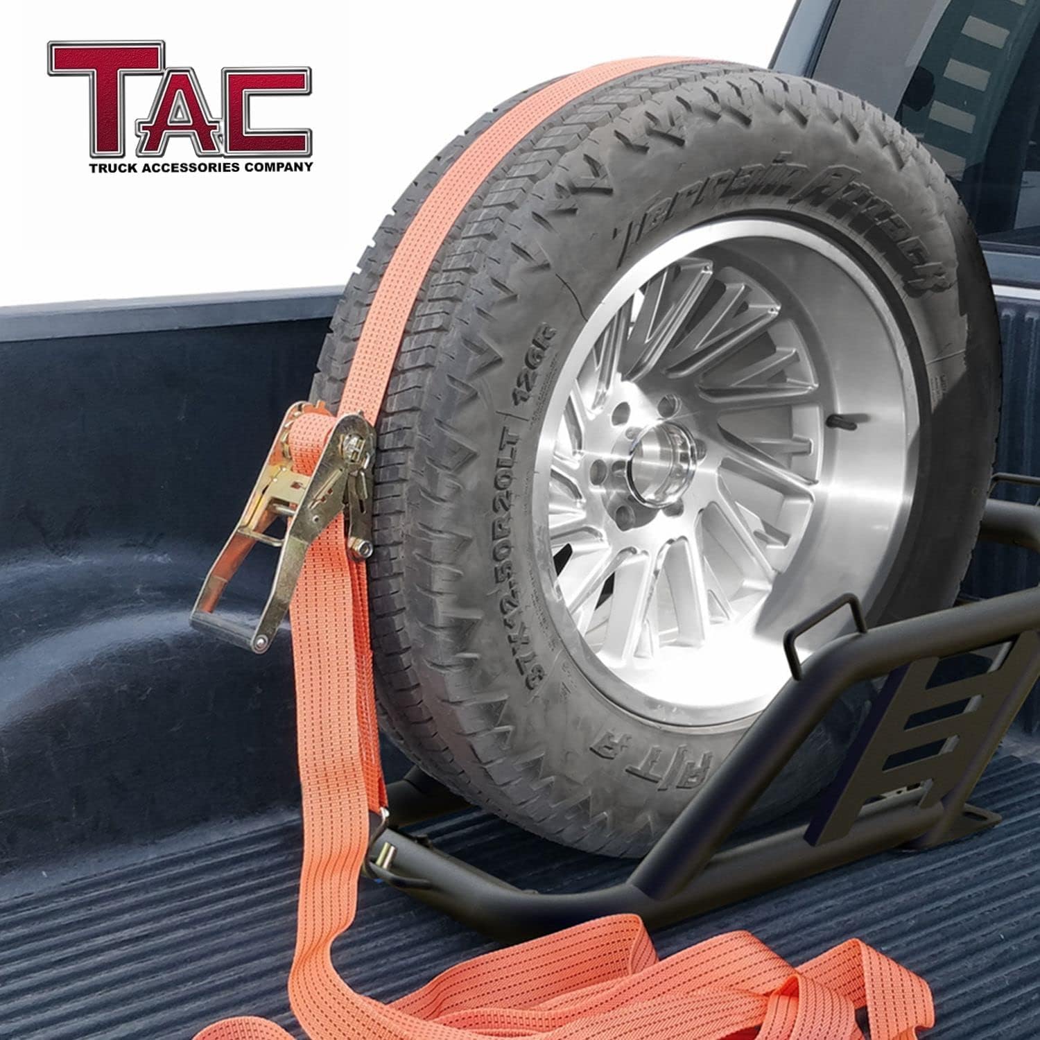 TAC Universal Spare Tire Carriers/Mount Fit for 40 inch Tire Heavy Duty Pickup Truck Bed Rack Accessories Organizer Holder Fine Textured Black