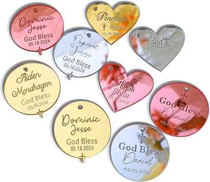 Custom Name Baptism Tags,30Pcs Acrylic Personalized God Bless Christening, Mi Bautizo Tags for First Communion,Religious Celebration,Baby Shower
