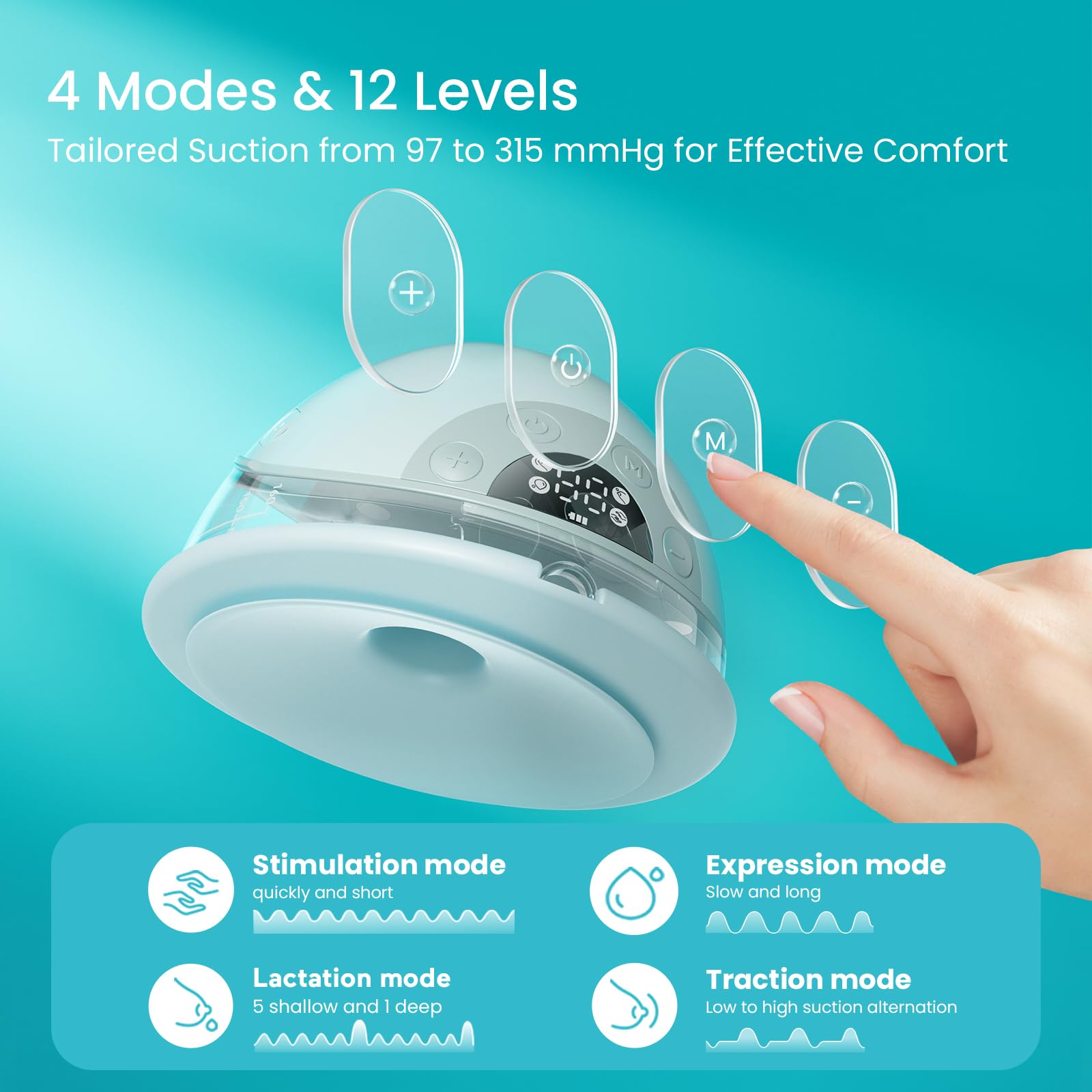 Paruu P20 Electric Breast Pump Hands Free, 4 Modes & 12 Levels Suction with 19/21/24mm Double-Sealed Flange/Insert, Wearable & Portable, Visual Design of Time and Milk Volume (2 Pack, Light Green)