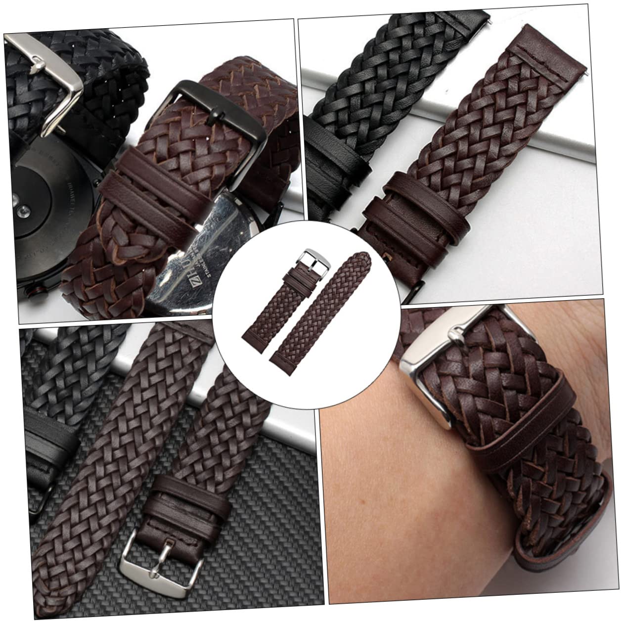 VILLCASE Correa de Reloj de Cuero Tejida Mano para Color Marrón para Actividades