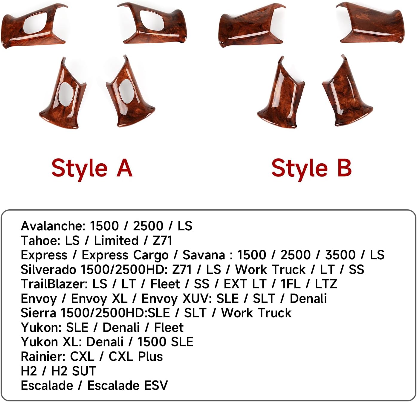 4PCS Car Trim Cover Decal Sticker Compatible with Chevy Silverado Suburban Tahoe Avalanche Express GMC Sierra Yukon Savana 2003-2006 / Trailblazer 2002-2009 Accessories (Style A, Woodgrain)