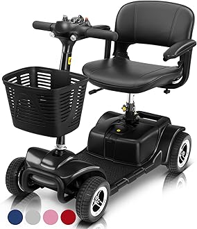 Vive 4 Wheel Mobility Scooter - Electric Powered Wheelchair Device - Compact Heavy Duty Mobile for Travel, Adults, Elderly - Long Range Power Extended Battery with Charger & Basket