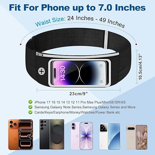 Miniatura 3 de Riñonera para correr con 3 bolsillos, ventana táctil para mujeres y hombres, cinturón de fitness a prueba de sudor para iPhone 15 Pro Max 14 Pro Max