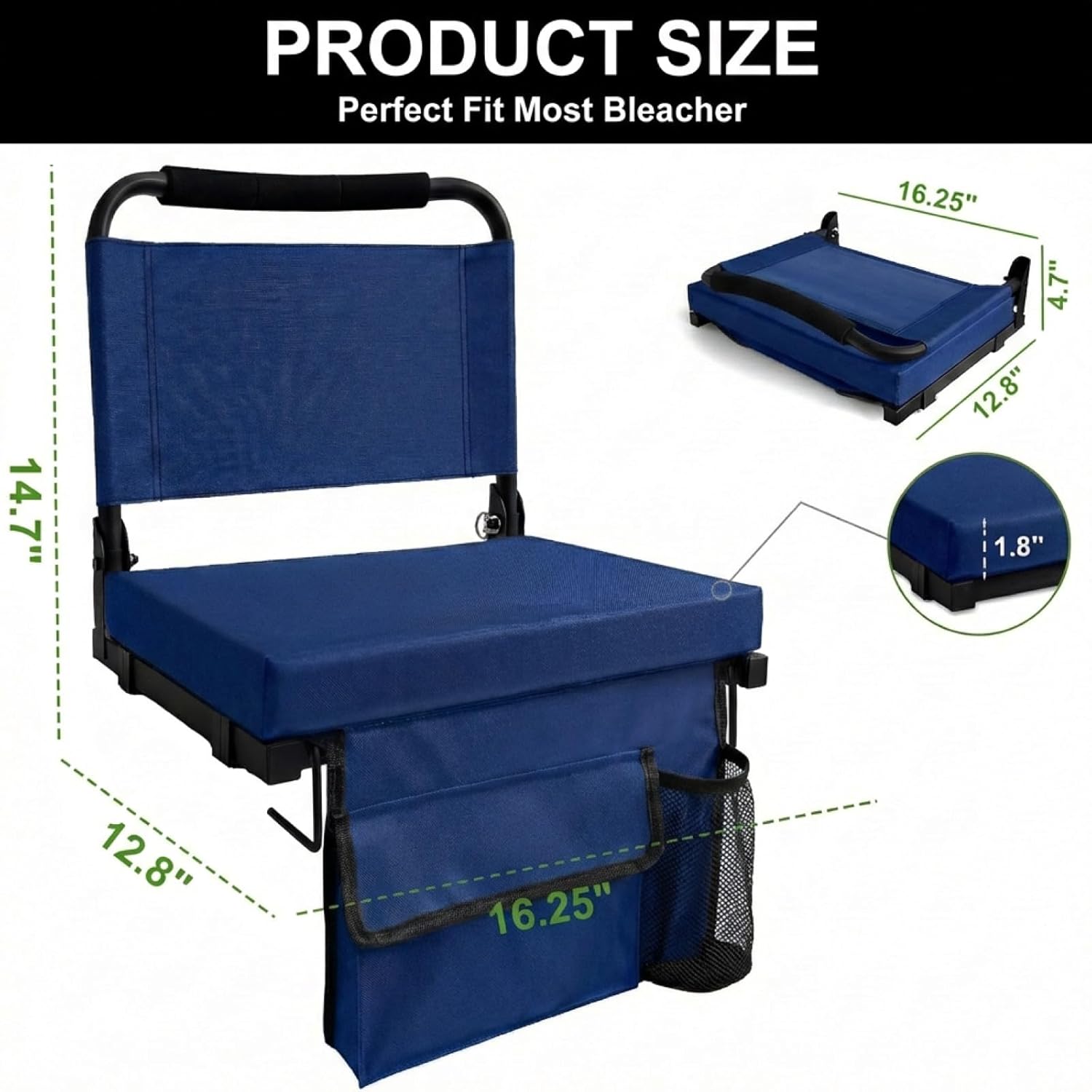 Stadium Seats for Bleachers with Back Support, Folding Bleacher Seat for Sports Games, Concerts Floor Sport Goods Stadium Seat with Cushion and Shoulder Strap, Perfect for Sports Events Outdoor