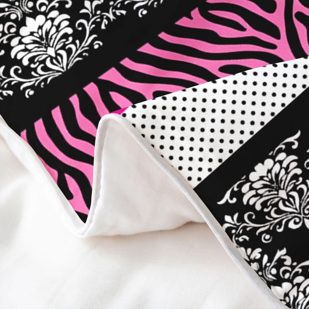 Feelyou Polka Dot with Zebra Print Duvet Cover 100% Cotton Twin Size Pink Black White Zebra Bedding Set Girls Wild Animal Skin Texture Comforter Cover Bedroom Decor 2Pcs No Comforter 1 Pillowcase