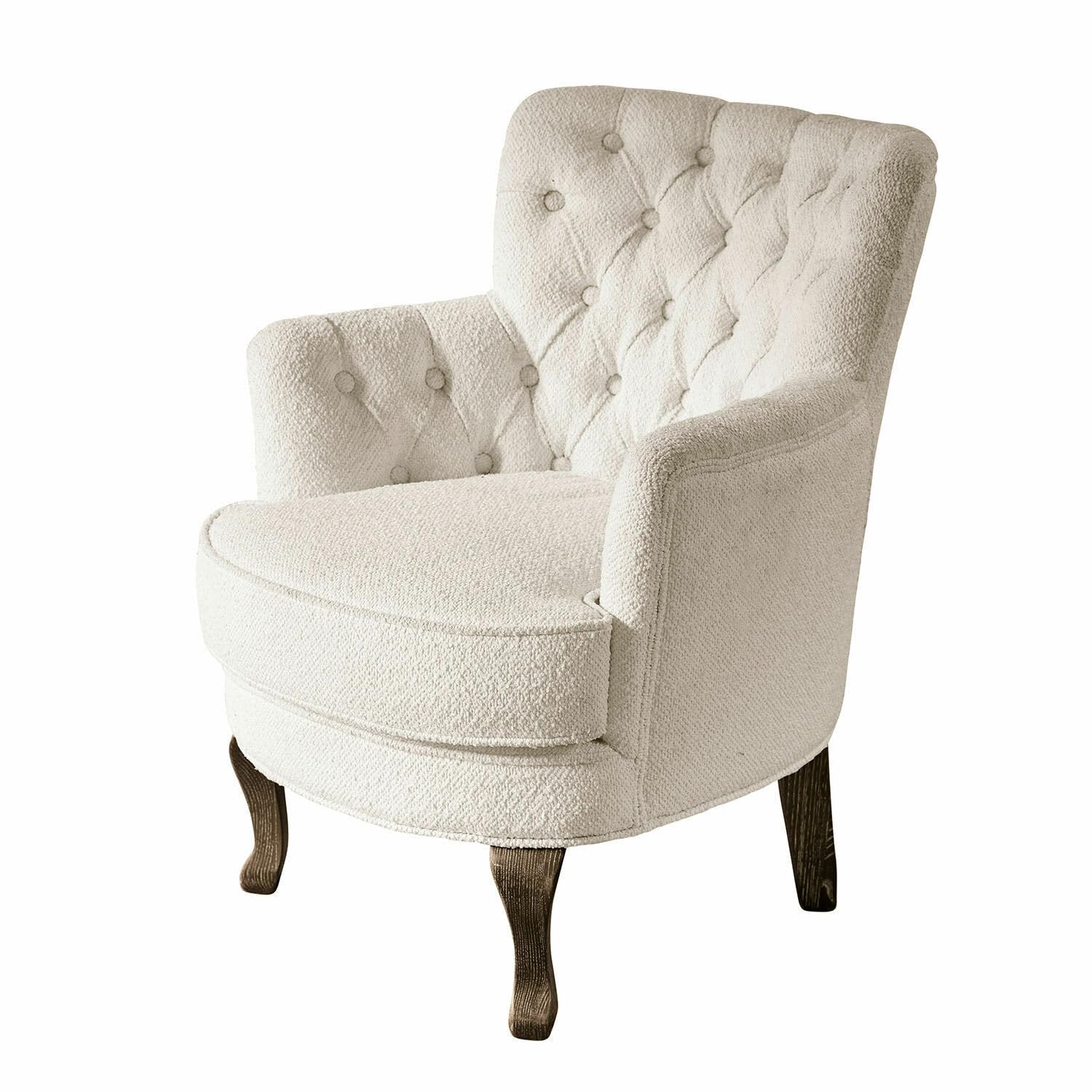 Loberon Sessel Calgary, Chesterfield-Steppung, Edles Design mit Nostalgischer Note, Handgedrechselte Füße, Sitzmöbel, Eschenholz, Polyester, Creme