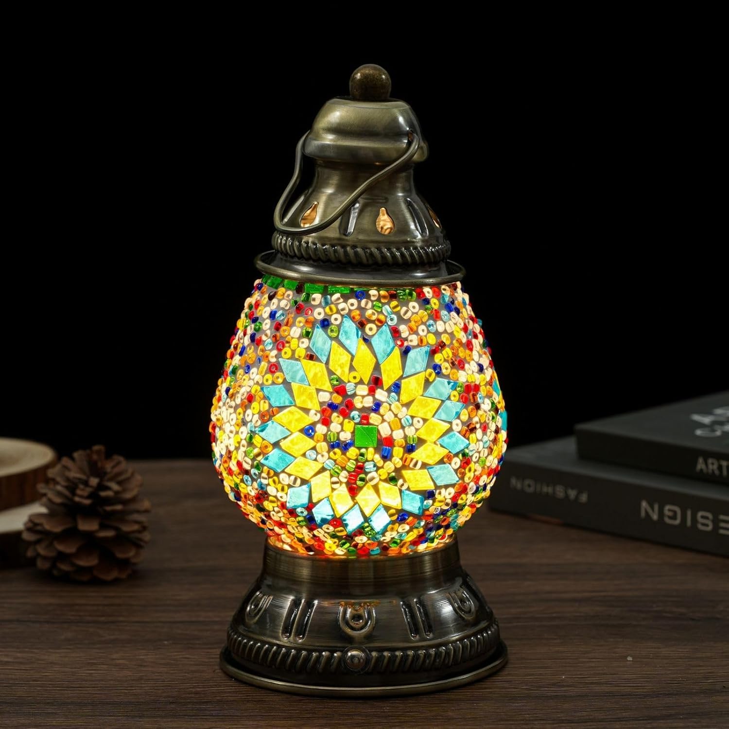 Turkish Mosaic Table Lamp Handmade Moroccan Camping Light Rechargeable 1800mAh Battery USB Touch Switch 3 Brightness Levels for Camping Home Decor