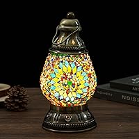 JAITAIK Rechargeable Turkish Mosaic Table Lamp - Handmade Moroccan Camping Light, 1800mAh Battery, USB Power Bank, 3-Touch Dimmer