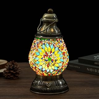 JAITAIK Rechargeable Turkish Mosaic Table Lamp - Handmade Moroccan Camping Light, 1800mAh Battery, USB Power Bank, 3-Touch Dimmer