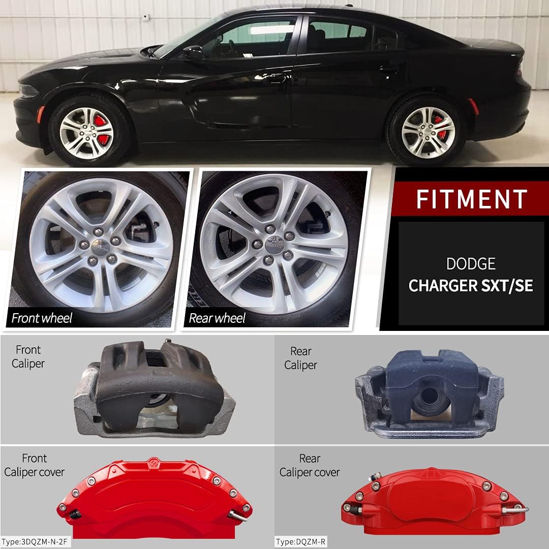 AOOA Brake Disc Red Caliper Cover Powder Coating Fits 2011-2023 Dodge Charger/Challenger SXT/SE/Chrysler 300 ((Front Single Piston)