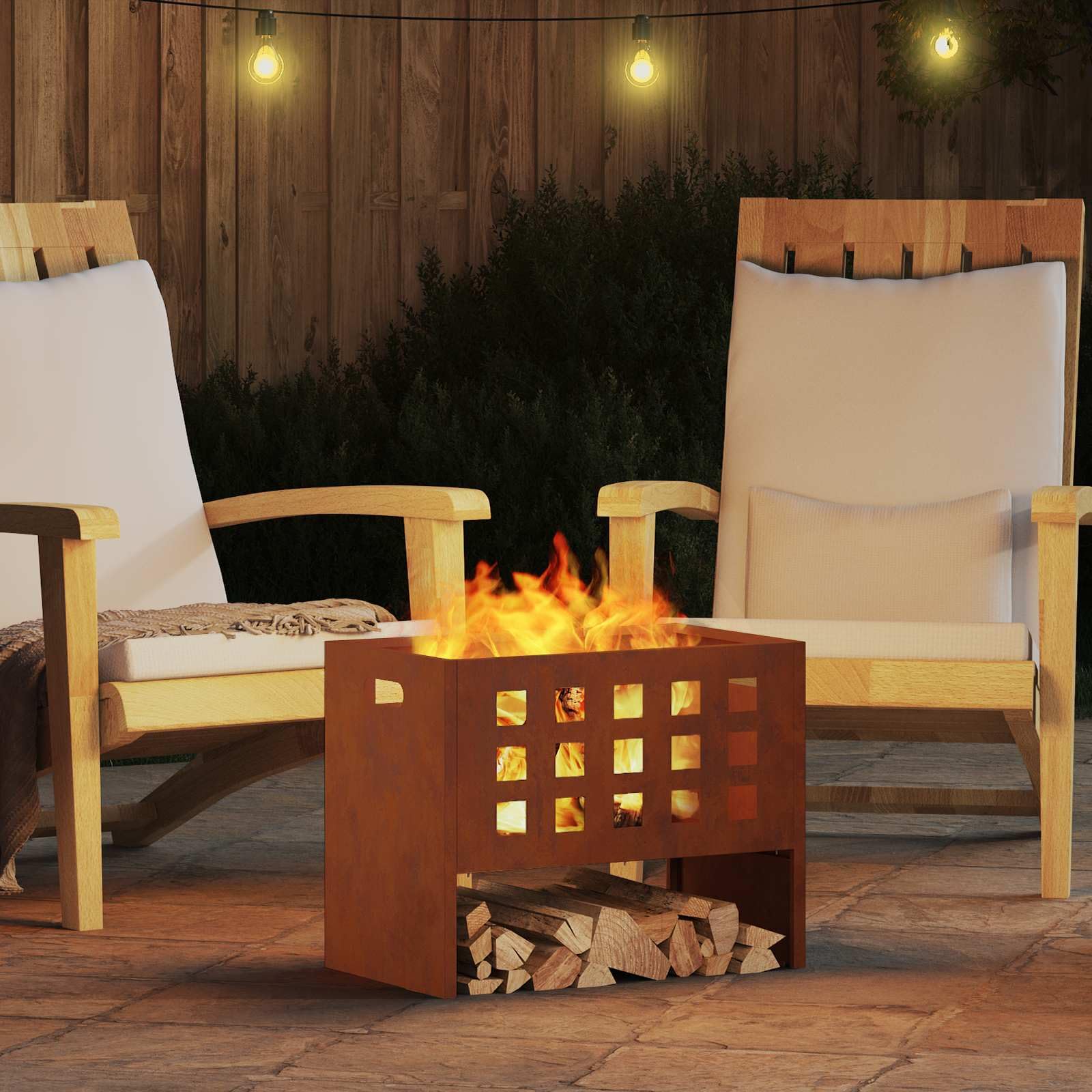 Brasero Braun de acero 50 x 30 x 40 cm para patio, jardín y balcón, portátil, duradero, para reuniones cálidas al aire libre y decoración moderna, hasta 600 °C